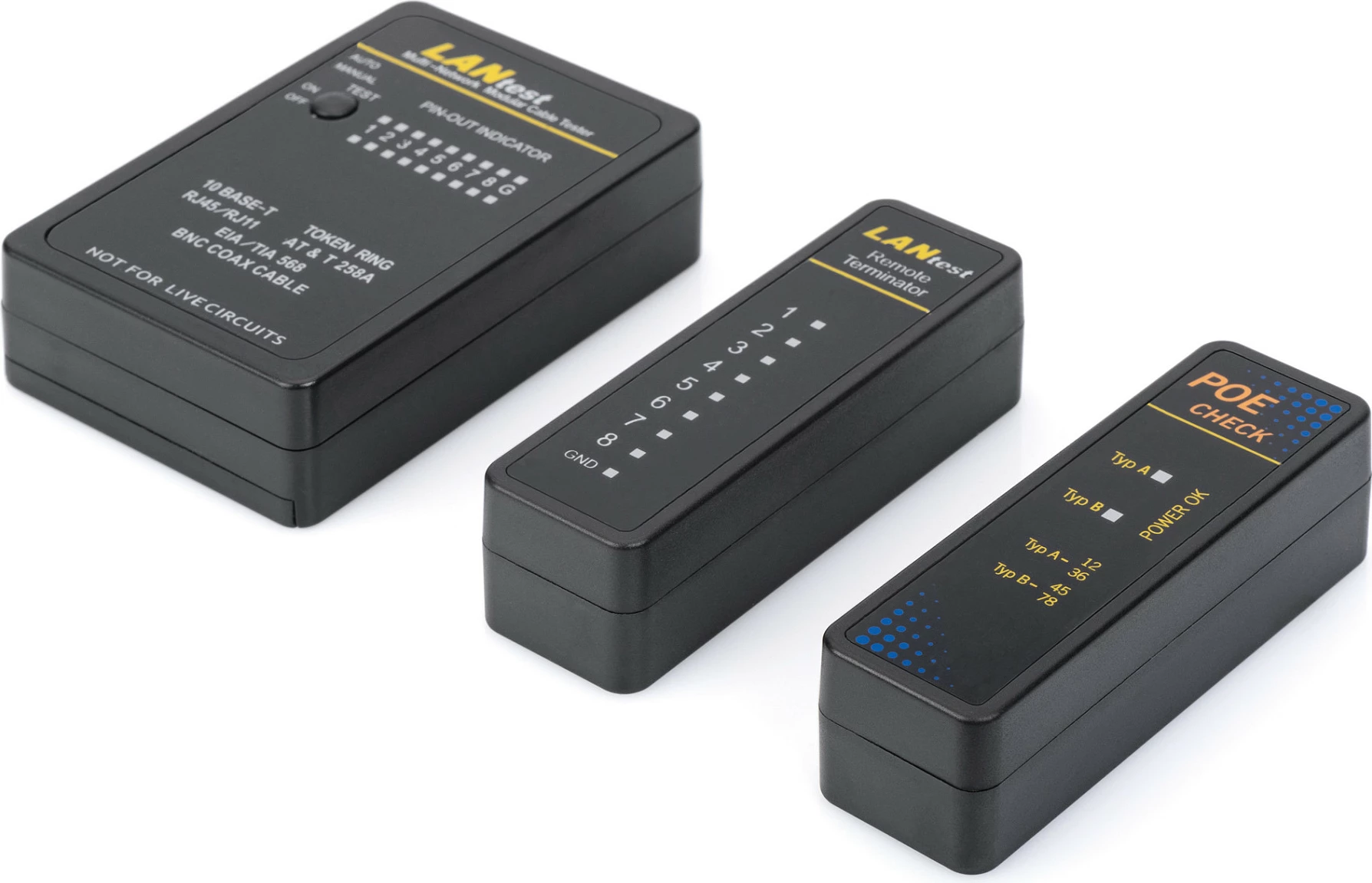 Tester kabllosh rrjeti Digitus LAN, RJ45/BNC, PoE test, LED, i zi