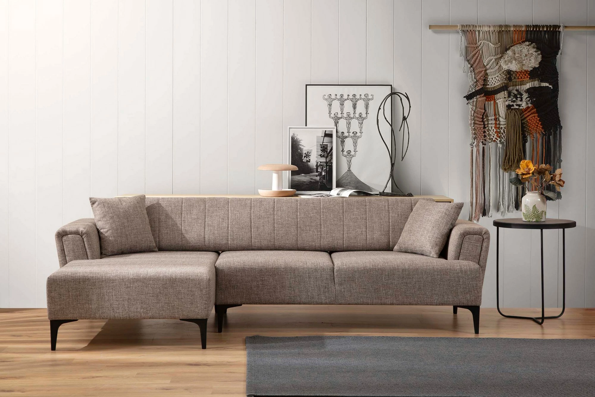 Kënd-sofë krevati Atelier del Sofa, Hamlet majtas, ngjyrë kafe e çelët
