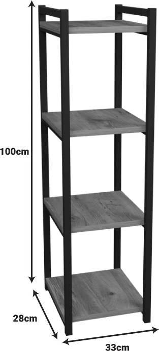 Raft dyshemeje Harvey metal i zi dhe melaminë, ngjyrë natyrale, 33x28x100cm