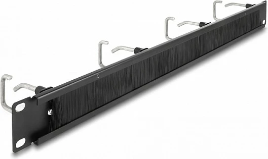 Panel menaxhimi kabllove DeLOCK 19" 1U me brushë dhe 4 grepa metalik, i zi/metalik