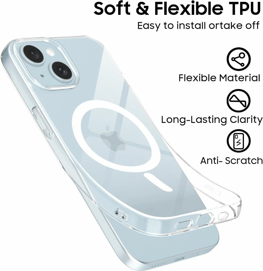 Mbështjellës Tech-Protect FlexAir MagSafe për iPhone 15, Transparent