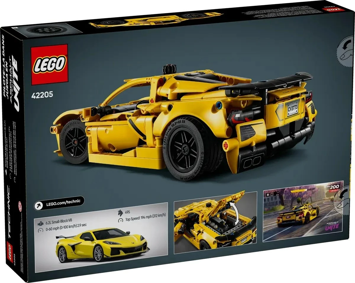 Lego Technic 42205 Chevrolet Corvette Stingray, 732 pjesë, Verdhë