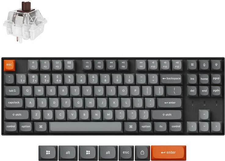 Tastierë mekanike Keychron K8 Max QMK 80% 87 taste, wireless Bluetooth/USB/RF, hot-swap, RGB, Keychron Super Brown, zi/gri