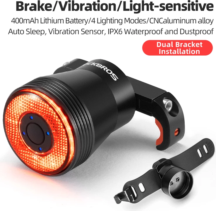 Dritë e pasme biçiklete Rockbros Q5 me sistem inteligjent ndalese, e zezë