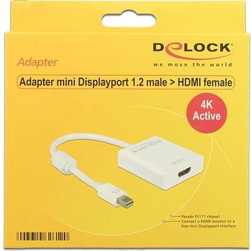 Adapter DeLOCK 62612 mini DisplayPort (m) në HDMI (f), 0.2 m, 4K aktiv, i bardhë