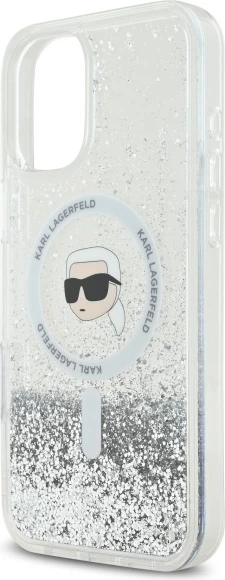Mbështjellës Karl Lagerfeld Liquid Glitter Karl Head MagSafe për iPhone 16, Transparent
