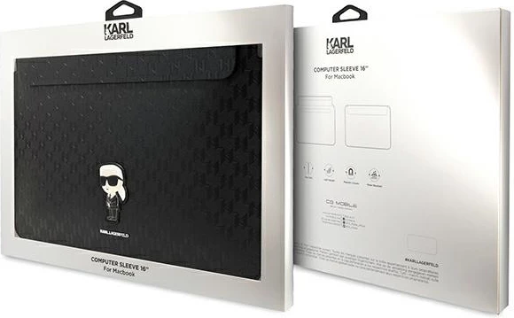 Mbështjellës laptopi Karl Lagerfeld Saffiano Monogram Ikonik, 16", e zezë