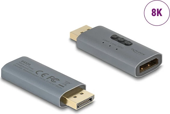 Adapter EDID Emulator DisplayPort DeLOCK 64328, DP mashkull në DP femër, 8K 30Hz, antracit