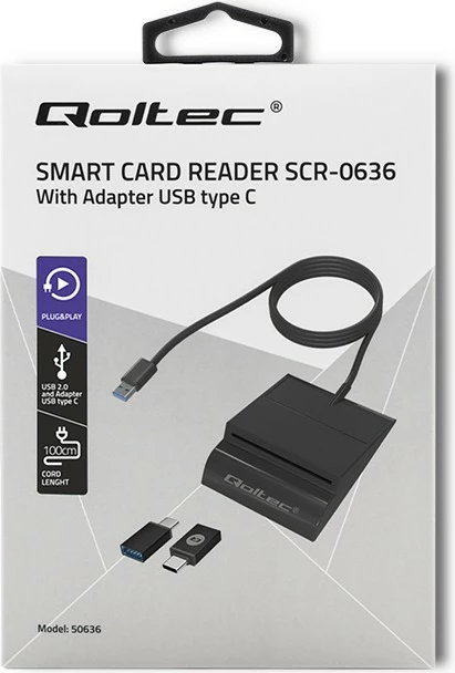 Lexues kartelash çipi Qoltec SCR-0636, USB Type C, i zi