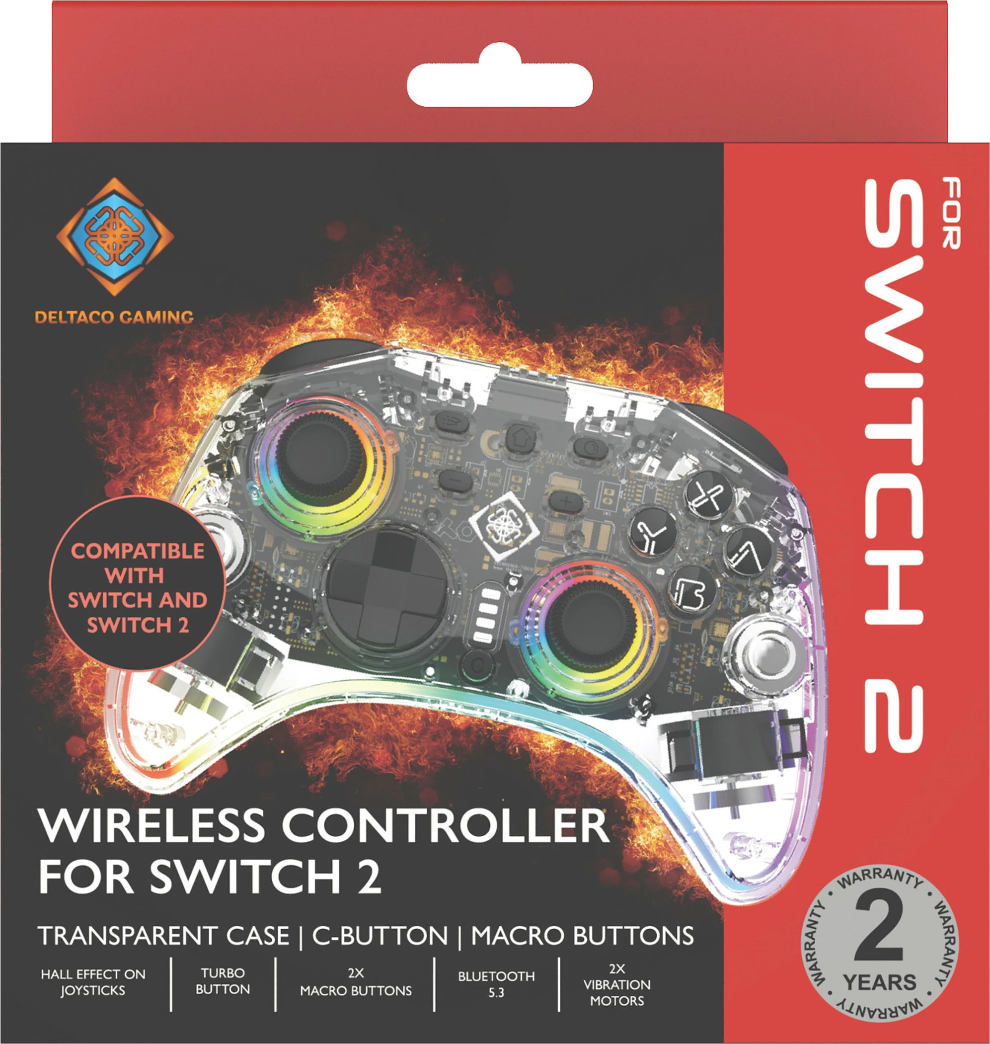 Kontroller Deltaco Gaming Controller 2 C Taste, wireless/USB-C, RGB, transparent 6