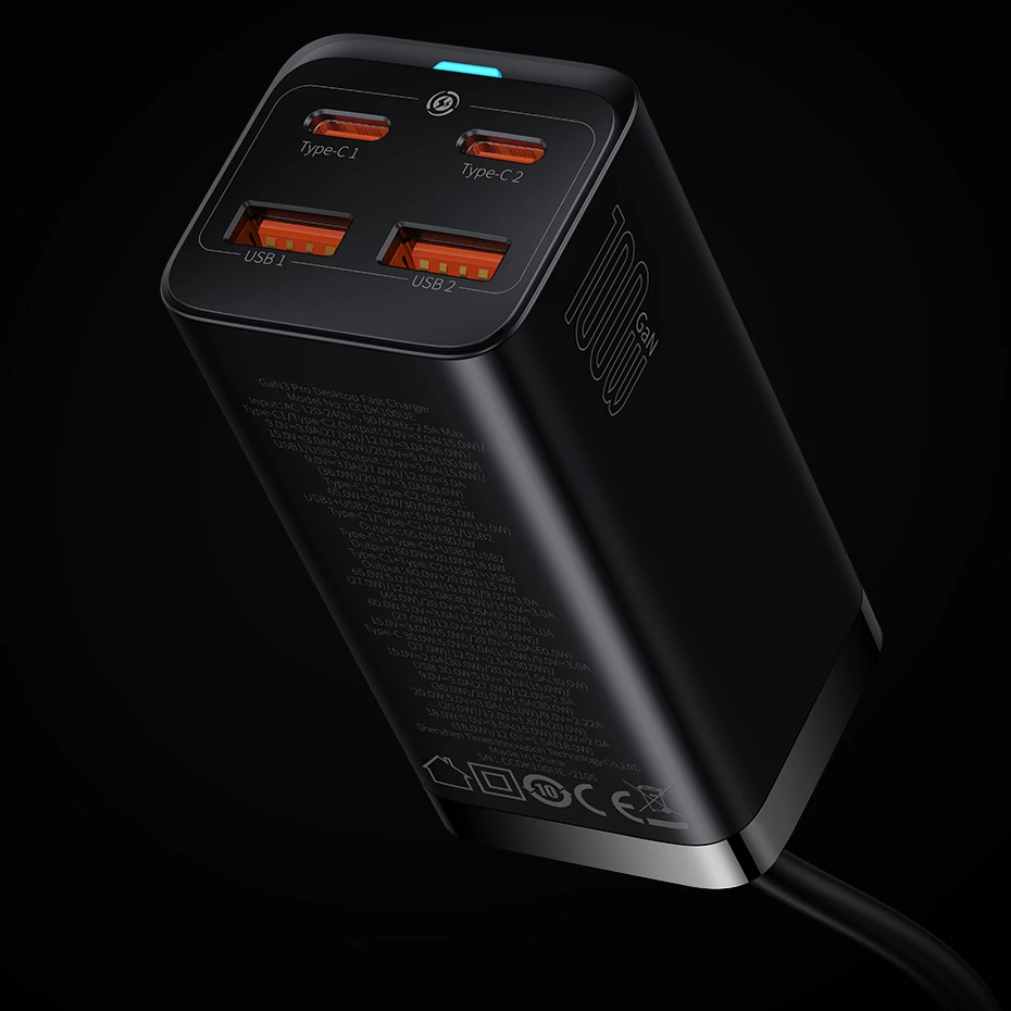 Karikues universal Baseus GaN3 Pro, 100W, 2x USB-C, 2x USB-A, i zi