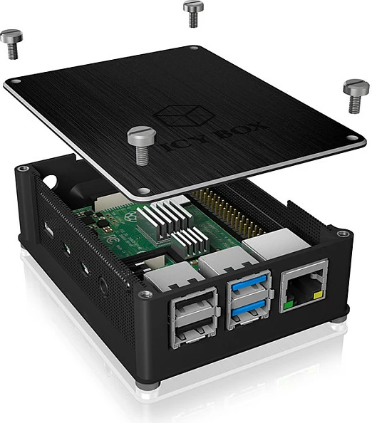 Kasë ICY BOX IB-RP110 për Raspberry Pi 4 Model B, alumin/plastik, e zezë
