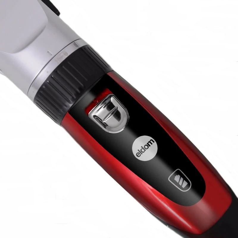 Makine qethëse Eldom MG10U, tehe qeramike, 5 pozicione, 3–12 mm, bateri + rrymë, USB-C, zezë e kuqe