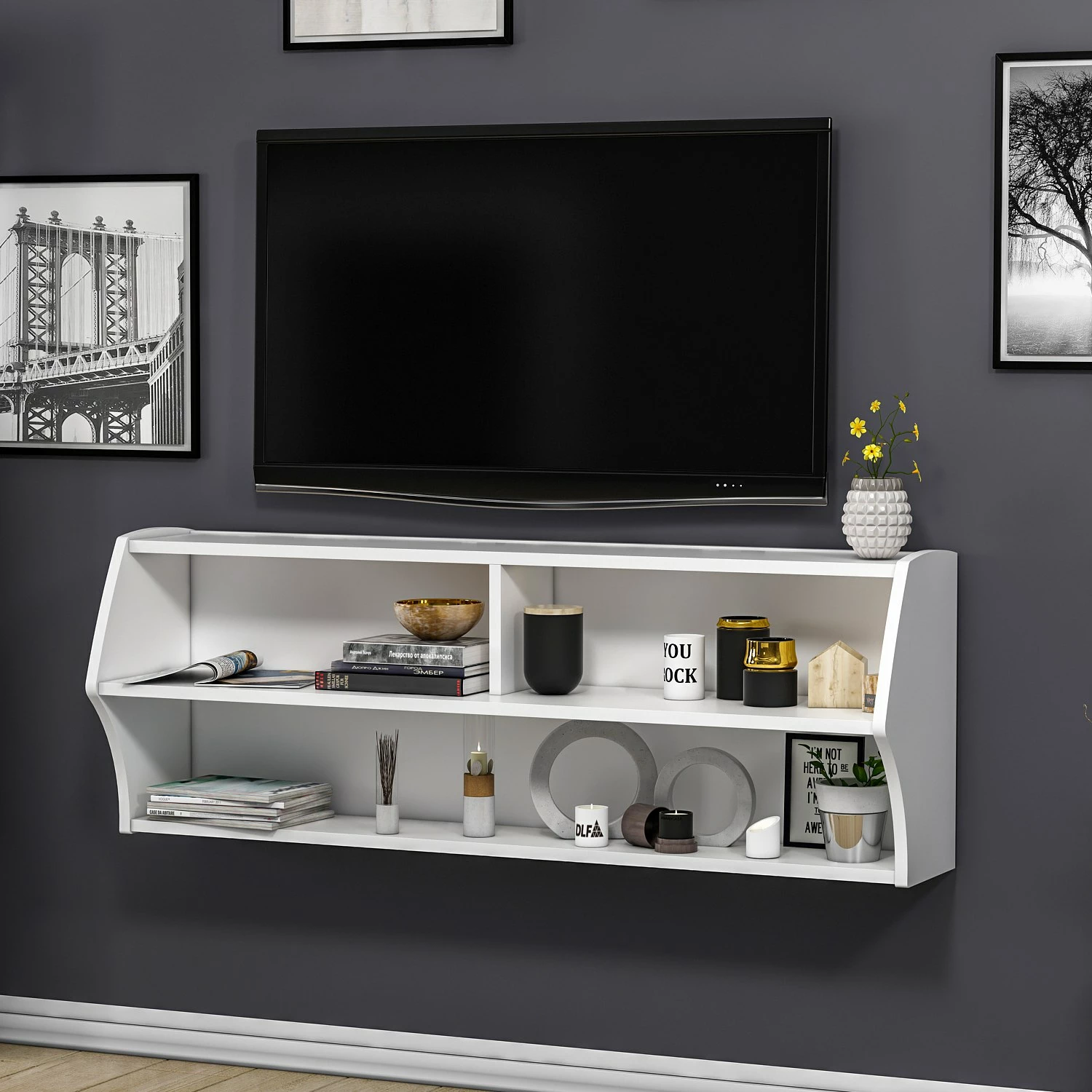 Komodë TV, ngjyrë e bardhë, Skye Decor, Sofya