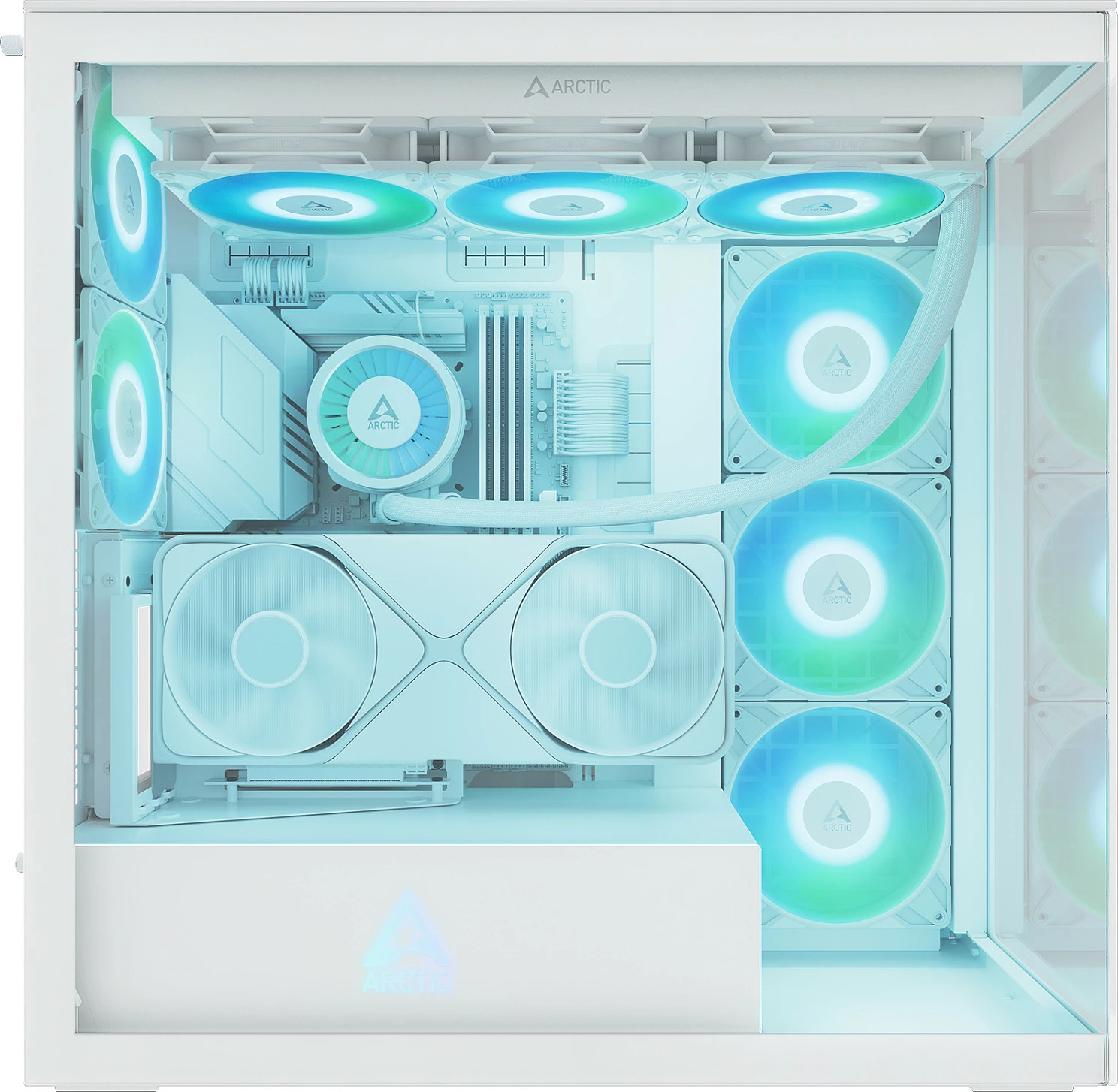 Kasë ARCTIC Xtender, Midi Tower, xham i temperuar, RGB, e bardhë