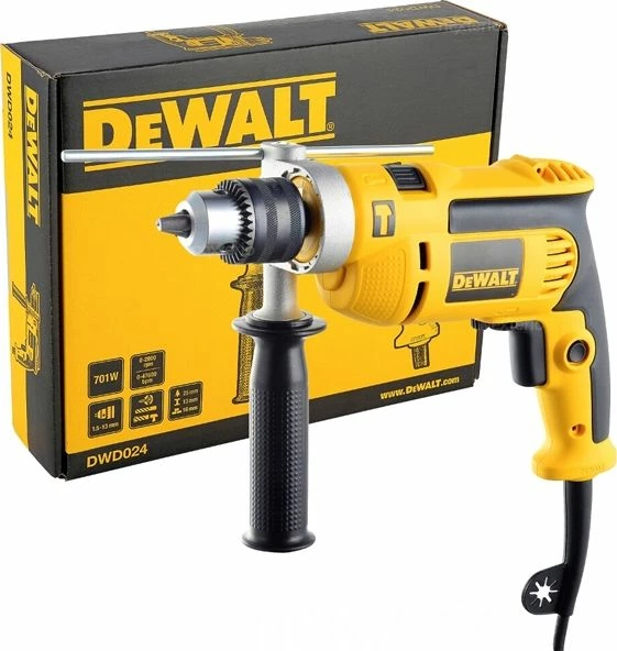 Trapan me goditje Dewalt DWD024 650W, mandrinë 13 mm, me rrymë, i verdhë/zi