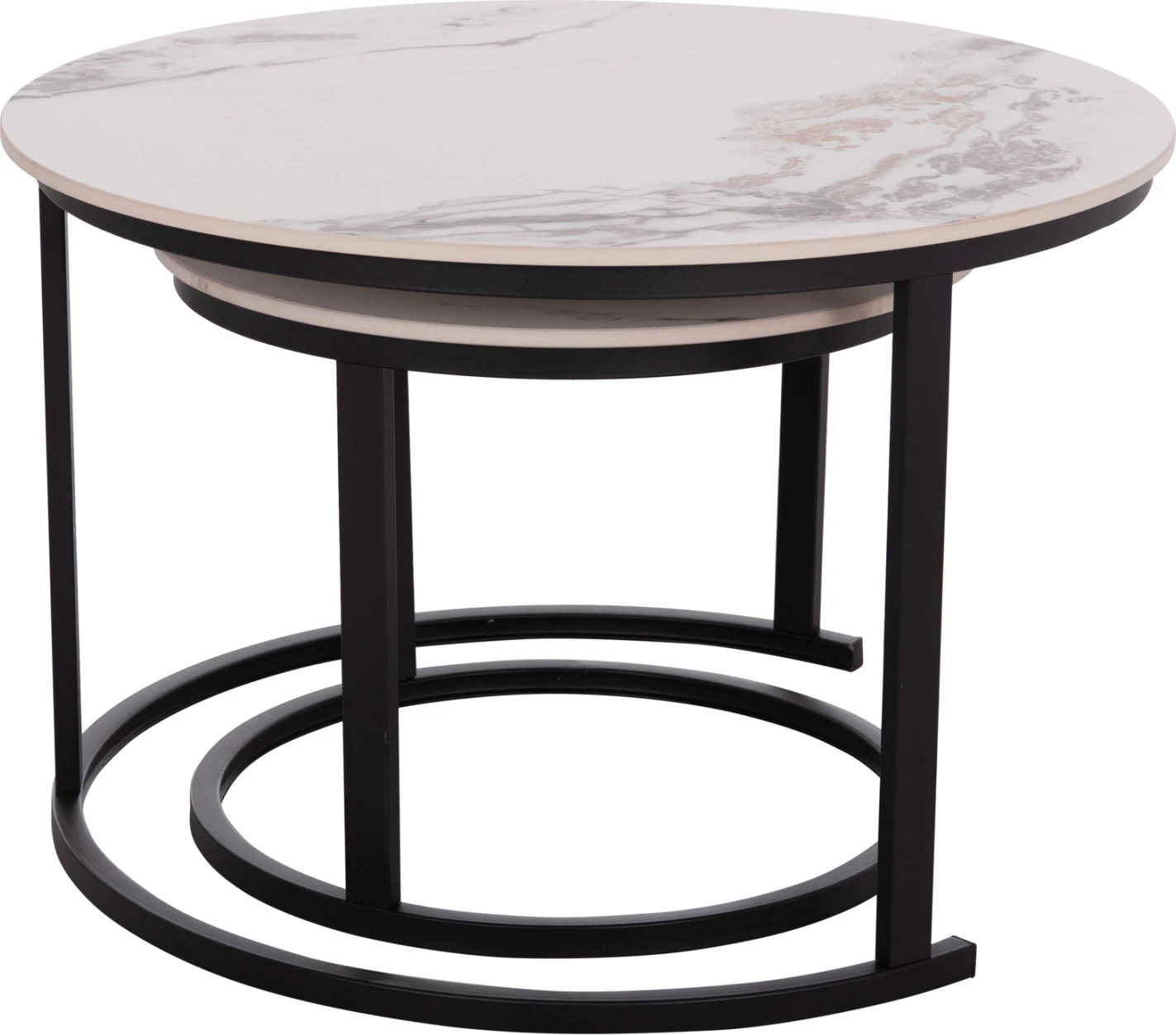 Set tavolina kafeje 2 copë TALOS, mermer i bardhë me damarë kafe, FH18140.03, 70x45.5cm