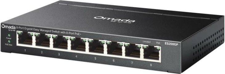 Switch TP-Link ES208GP 8-port Gigabit me PoE+ i menaxhueshëm, i zi