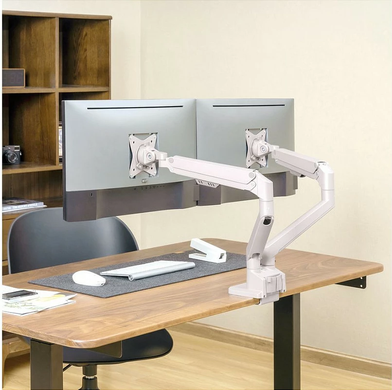 Mbajtëse monitori ROLINE LCD Doppelarm, montim në tavolinë, gasfeder, 2x 17-32 inç, VESA 75x75/100x100, deri 2x9 kg, argjend