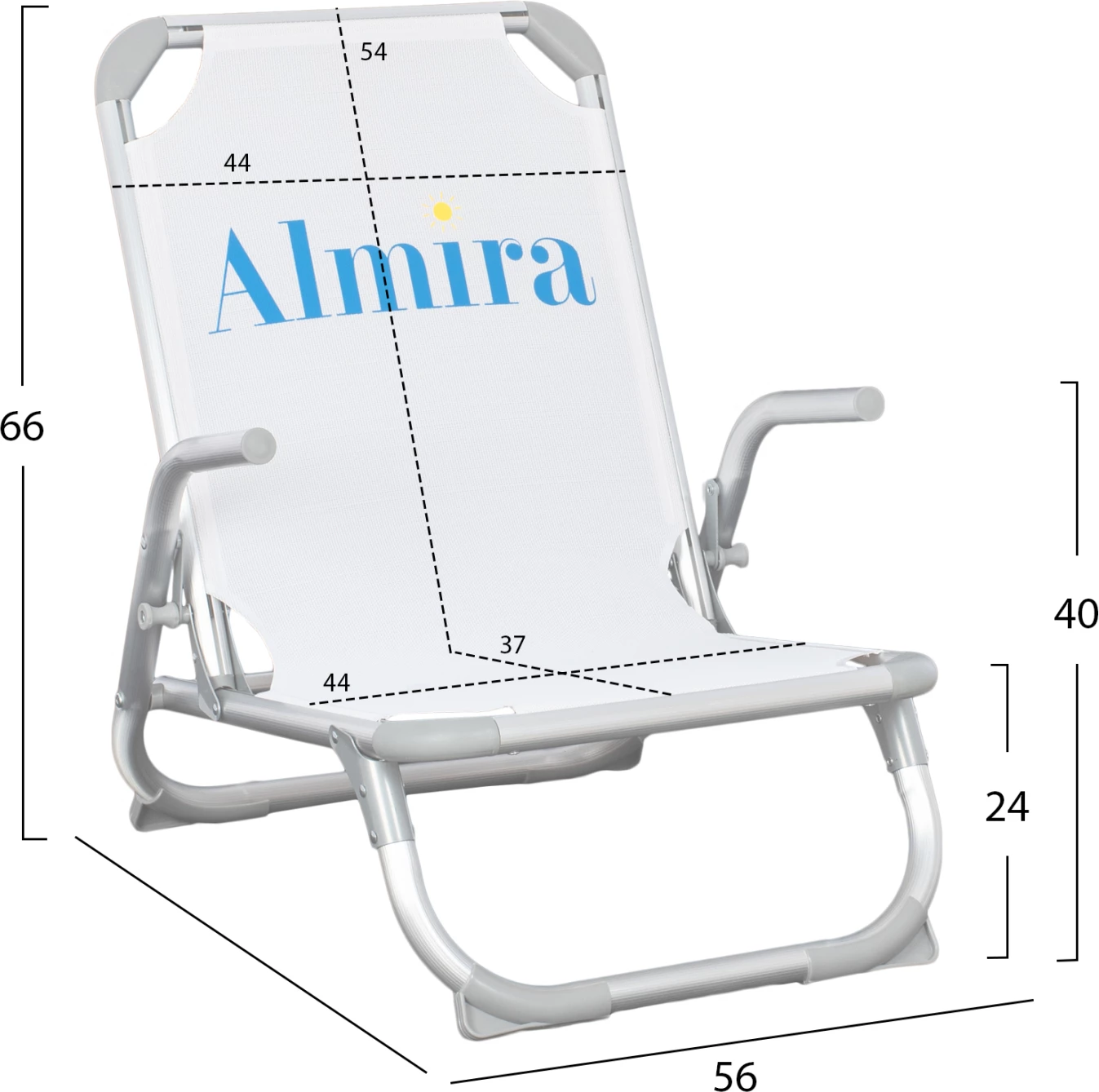 Karrige për plazh, tip i rëndë, alumin, e bardhë, FH5053.03, 56x70x66 cm