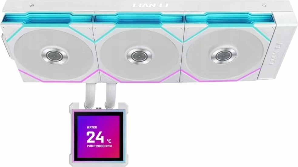 Ftohës me ujë AIO Lian Li HydroShift II LCD-S 360TL (GHS2LCDS36TW) 360mm, ARGB, LCD 2.8", e bardhë, set me 3 ventilatorë