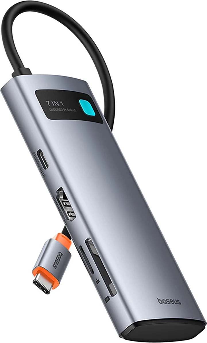 Kasë Baseus Metal Gleam 7in1, HDMI 4K 60Hz, USB-C, 3x USB 3.0, SD/microSD, Gri