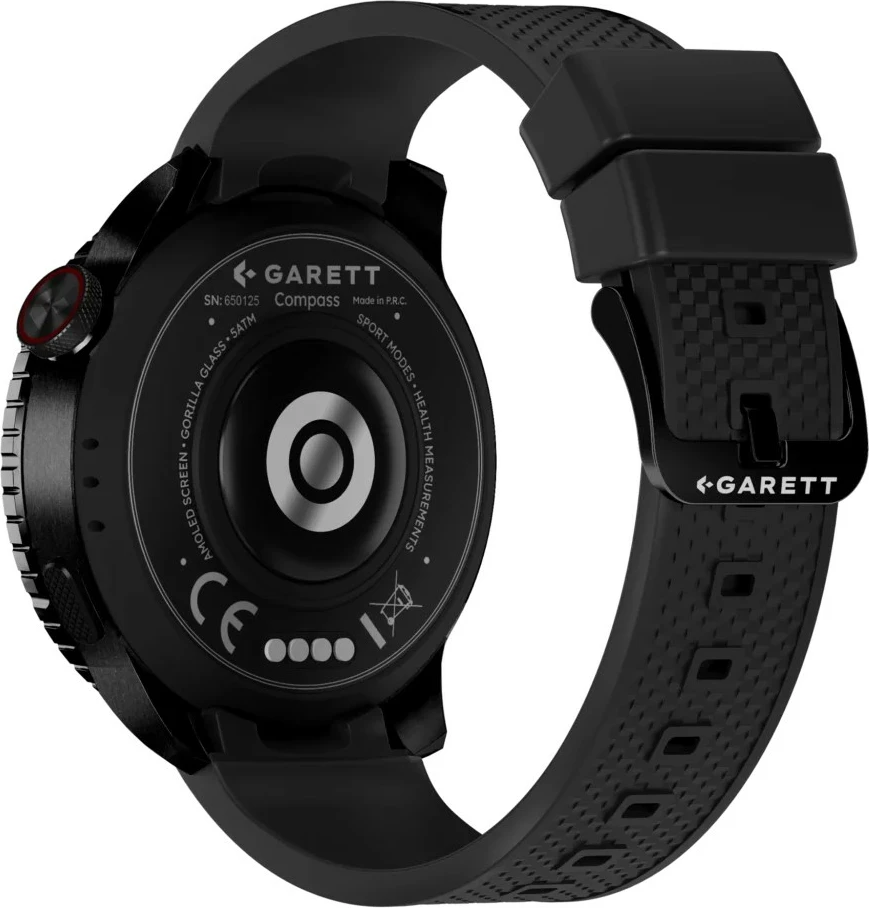 Smartwatch Garett Compass GPS 1.43\" AMOLED 470mAh 5ATM, e zezë, set me 2 rripa
