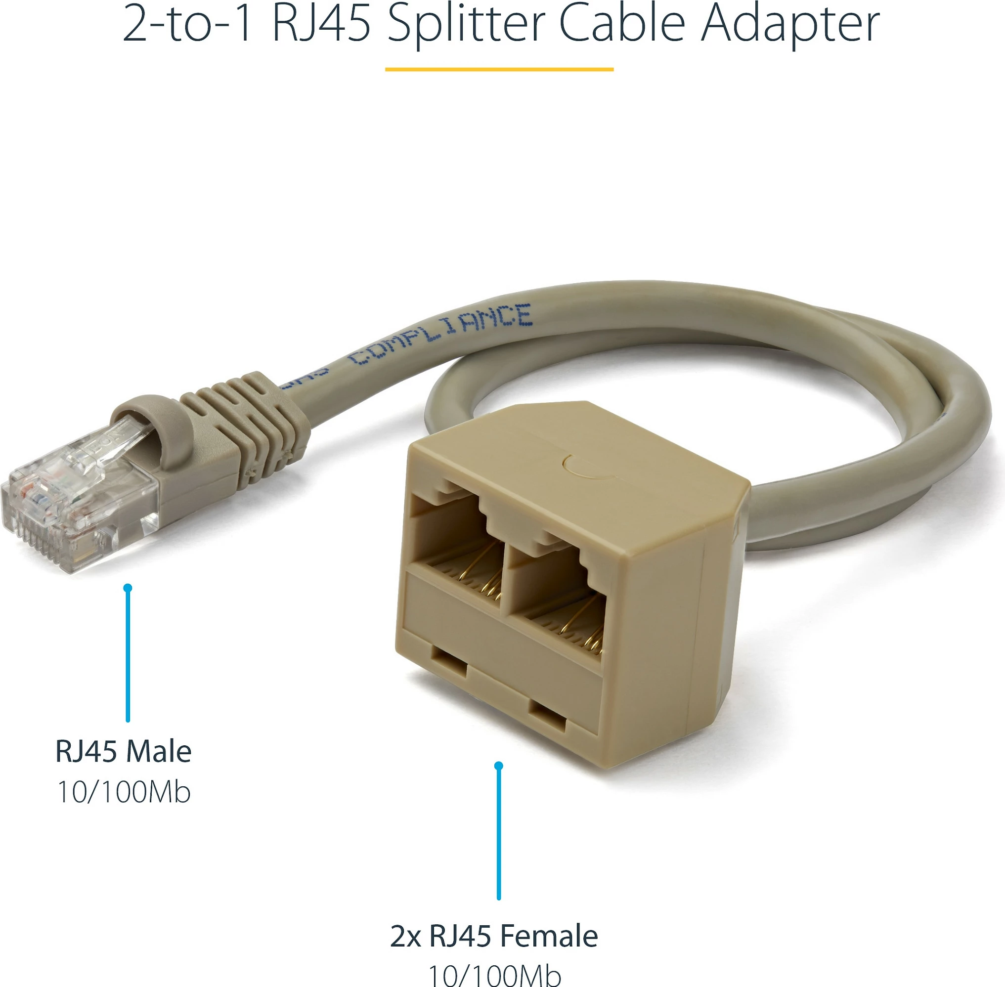 Adapter kabllo ndarës RJ45 StarTech RJ45SPLITTER, 2-në-1, Cat5e, 0.33 m, 10/100Base-T, gri