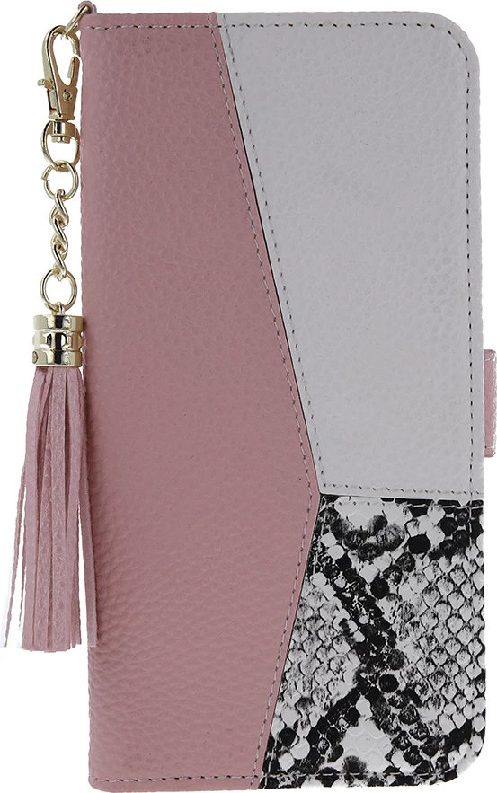 Mbështjellës flip cover ONASI 18006 për Samsung Galaxy A34, PU lëkurë, me zinxhir dhe 2 vende për karta, rozë/zi