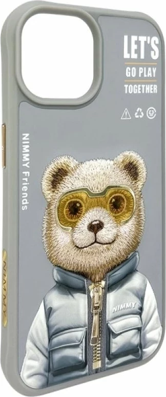 Kuti për iPhone 15 Nimmy Cool&Cute 2.0 Bear, gri