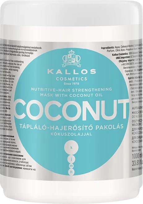 Maskë për flokë Kallos Coconut Nutritive-Hair Strengthening Mask për femra, 1000ml