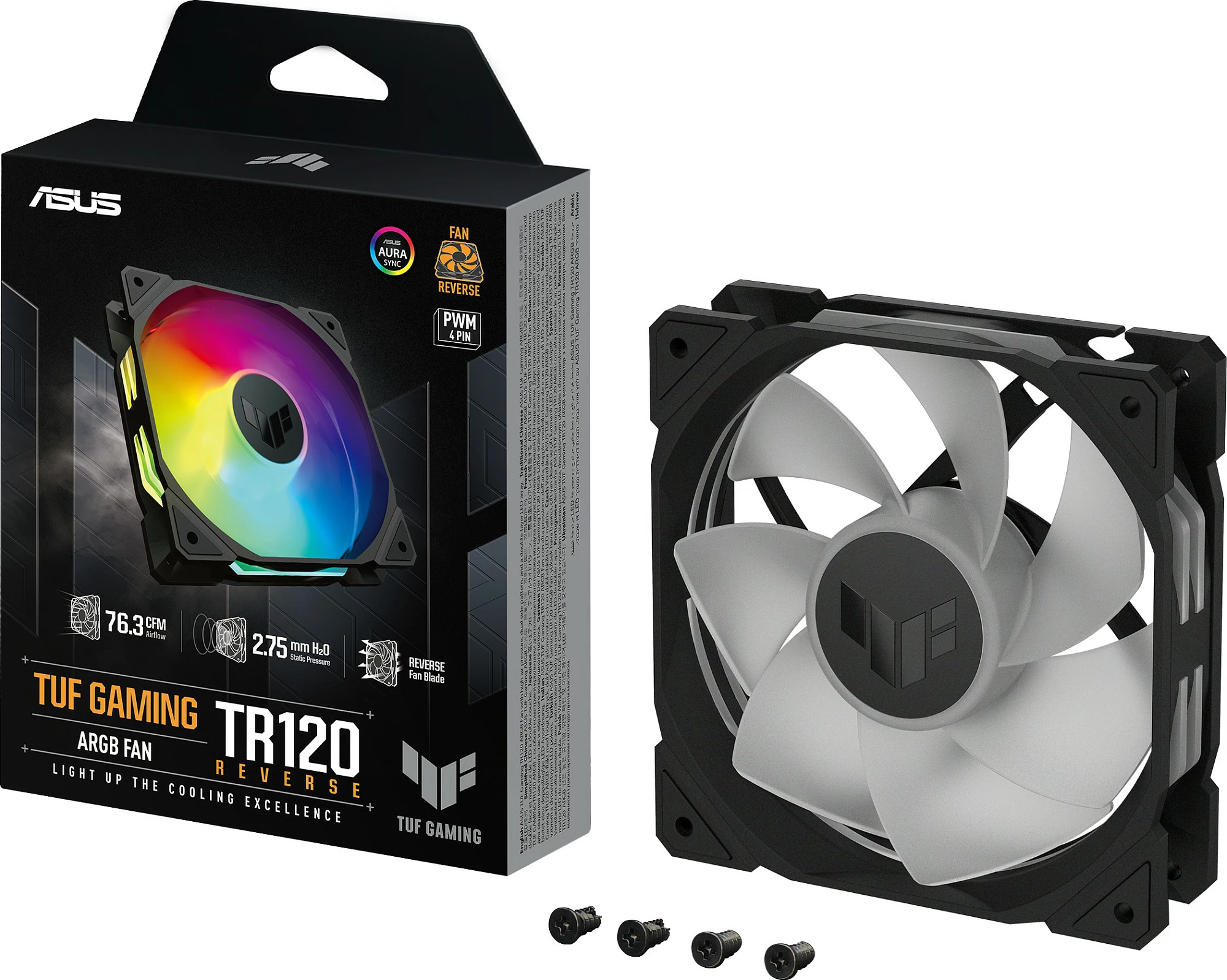 Ventilator për kasë ASUS TUF Gaming TR120 ARGB Reverse, 120mm, PWM, i zi