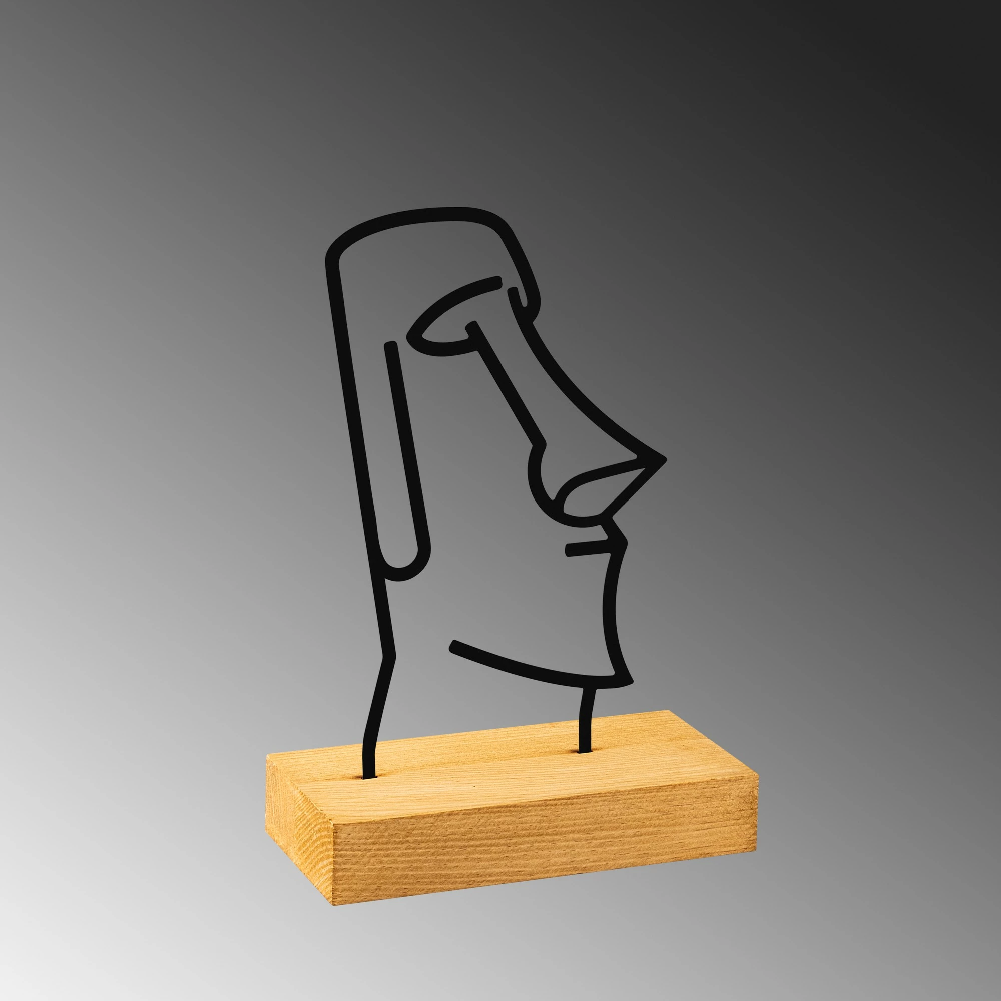 Objekt dekorativ Moai, dizajn Aberto, metal i zi, bazë druri