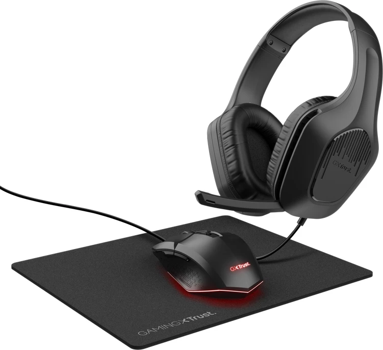 Set Gaming Kufje, Mauspad, Maus Trust, të zeza