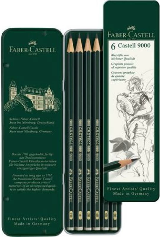 Set lapsa grafiti Faber-Castell Castell 9000 FC-119063, 6 copë, në kuti metalike, gjelbër
