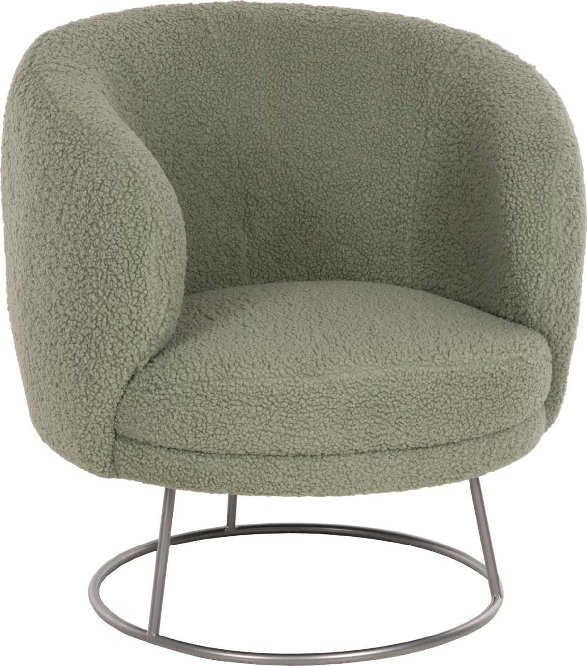 Karrige me krahë ARIEN FH8403.27, pëlhurë boucle, ngjyrë fistik, bazë metalike argjendi, 78x75x84H cm