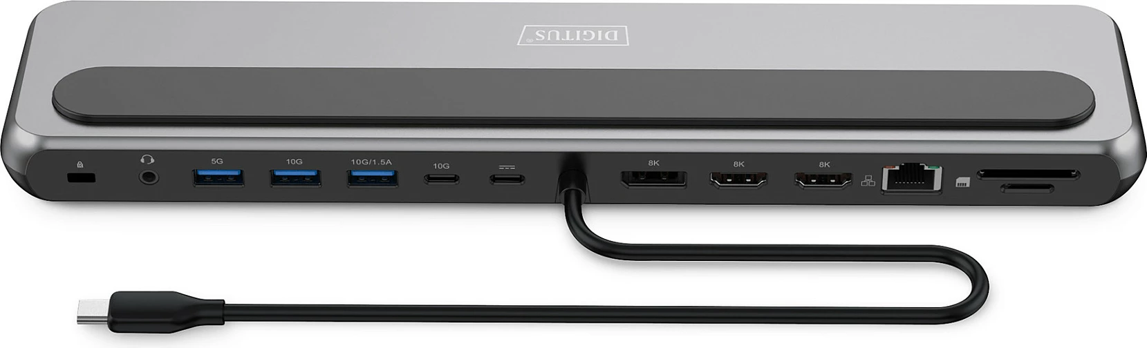 Docking station Digitus USB-C, 8K, 2x HDMI + DP 1.4, RJ45, PD, SD/microSD, argjendtë