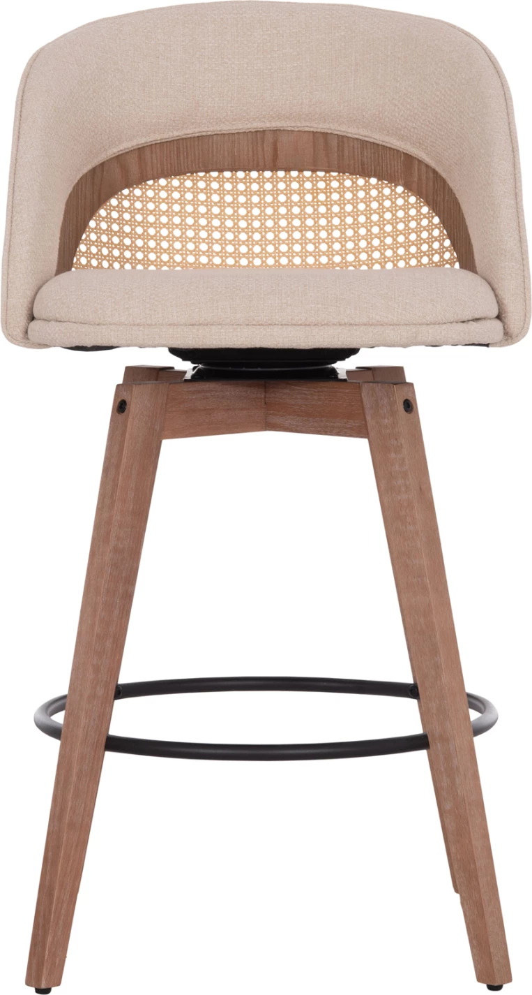 Karrige për bar rrotulluese RIKI, këmbë druri, material bezhë, 51x53x94cm, set prej 2 copësh