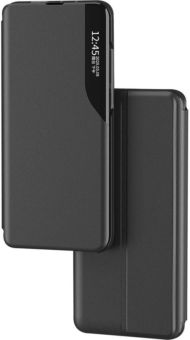 Mbështjellës Hurtel Eco Leather View Case për Samsung Galaxy A73, me kapak dhe mbajtëse, Blu