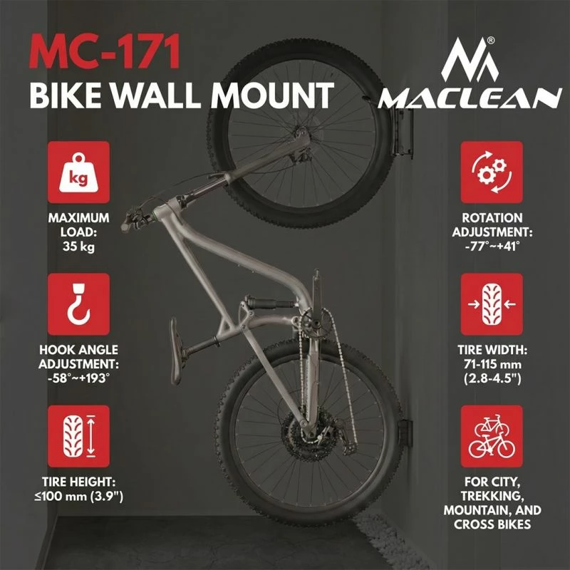 Mbajtëse biçiklete për mur Maclean MC-171, e zezë