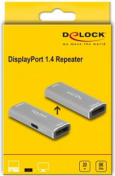 Përsëritës DisplayPort DeLOCK 1.4, 8K 30Hz, deri 20 m, i zi