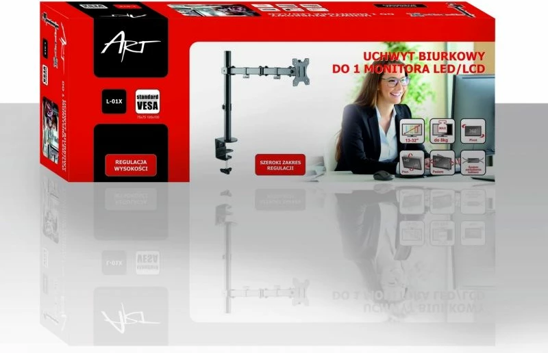 Mbajtës tavoline për monitor Art L-01X 13-32\" VESA 75x75/100x100 max 8 kg, i zi