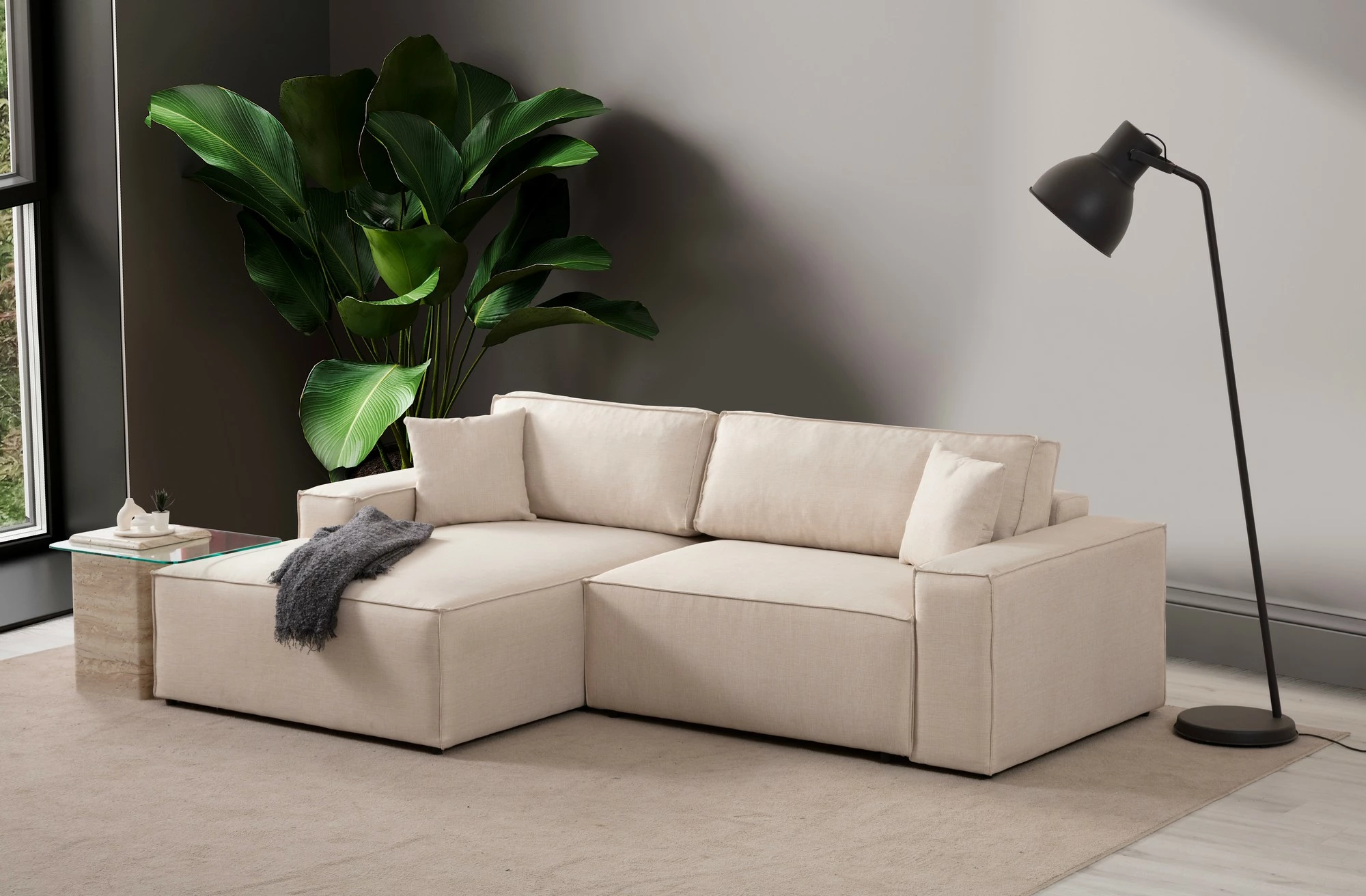 Kënd divan-krevat Atelier del Sofa, model Pırlo kënd i majtë, ngjyrë ecru