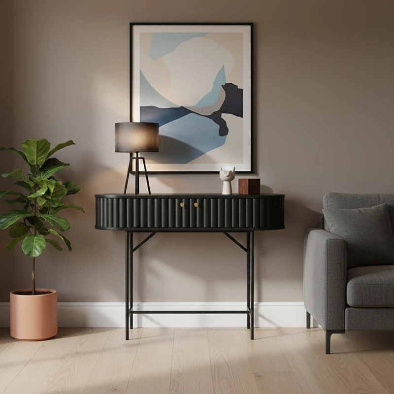 Konsol Zakro, MDF-metal, ngjyrë e zezë, 100x35x75cm