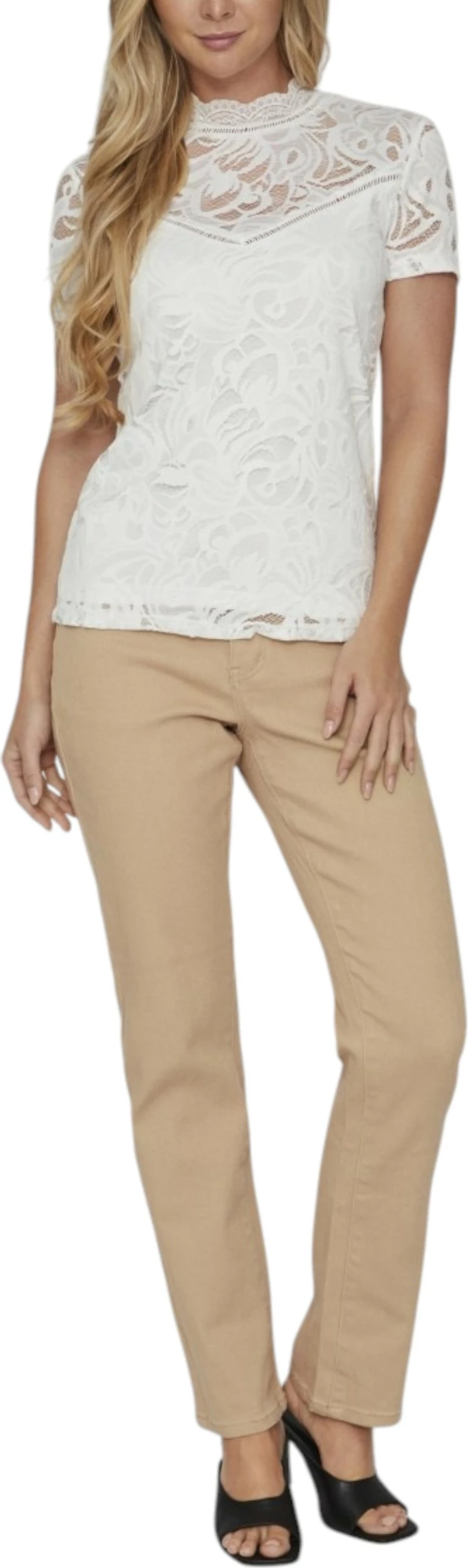 Maicë për femra Vila Clothes VISTASIA S/S LACE, krem [Madhësia: XS]