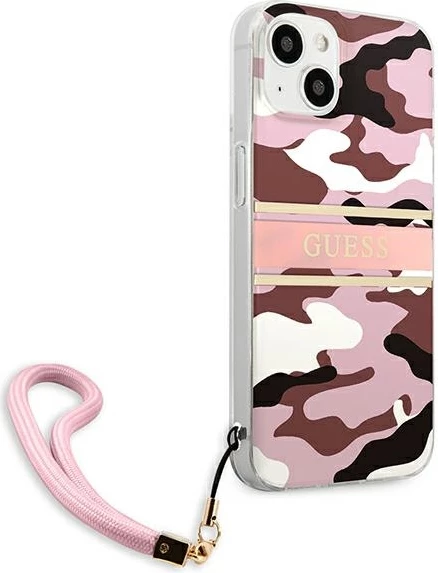 Mbështjellës Guess GUHCP13MKCABPI për iPhone 13 6.1", Camo Strap, rozë