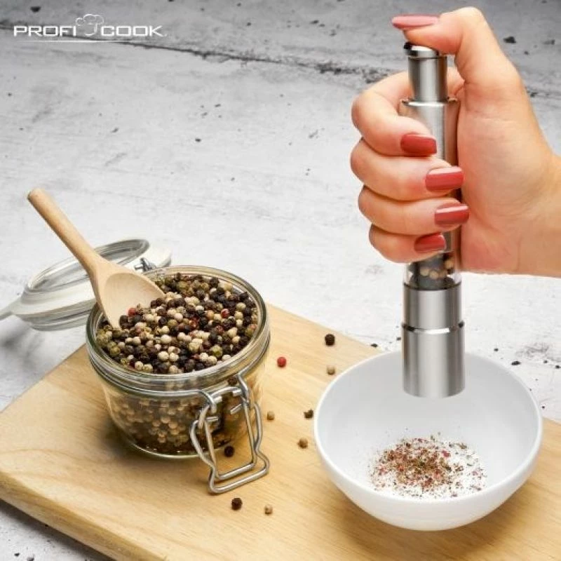 Mulli kripë dhe piper PROFICOOK PC-PSM 1160, argjendtë, set 2 copë