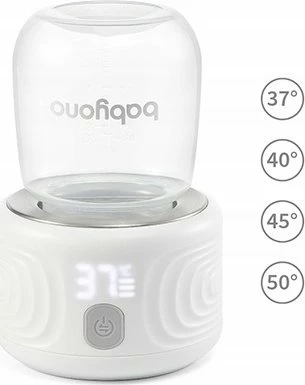 Ngrohës shisheje portativ BabyOno 1645, pa kabllo, bateri 9000 mAh, kontroll digjital temperature, USB-C, set me shishe 180 ml + 5 adaptera, i bardhë