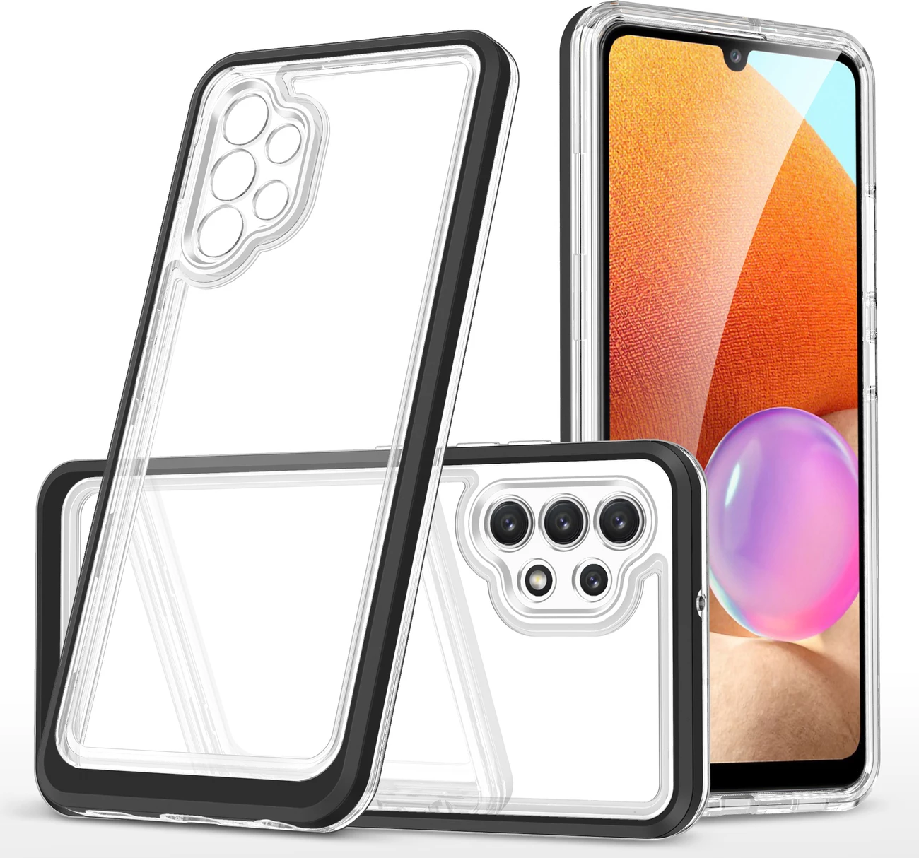 Mbështjellës Hurtel Hybrid Armor Clear 3in1 për Samsung Galaxy A72, i zi/transparente