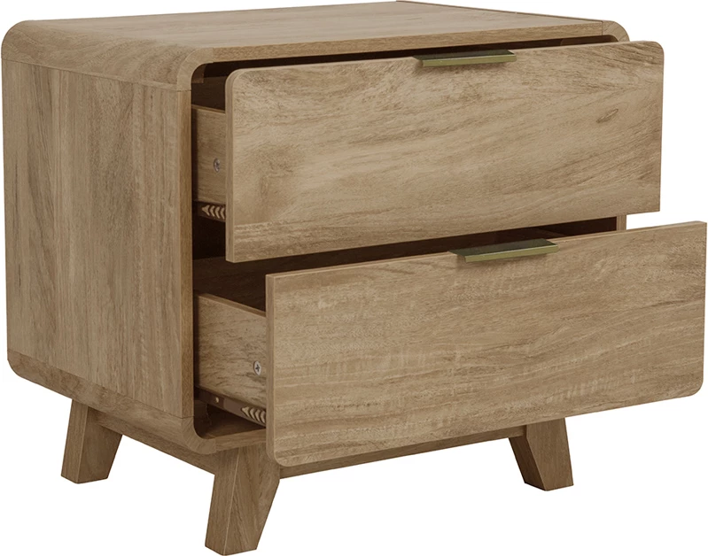 Komodinë ovale me 2 sirtarë, ngjyrë natyrale, 60.2x39.5x54.7